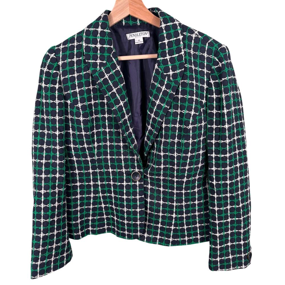 Pendleton Petite Women's Size 10 Single‎ Breasted Woven Chainlink Blazer Jacket